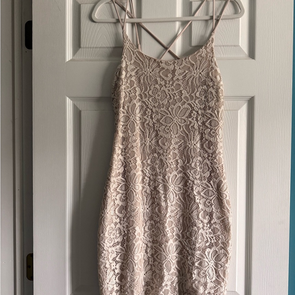 Elegant Lace Beige Dress